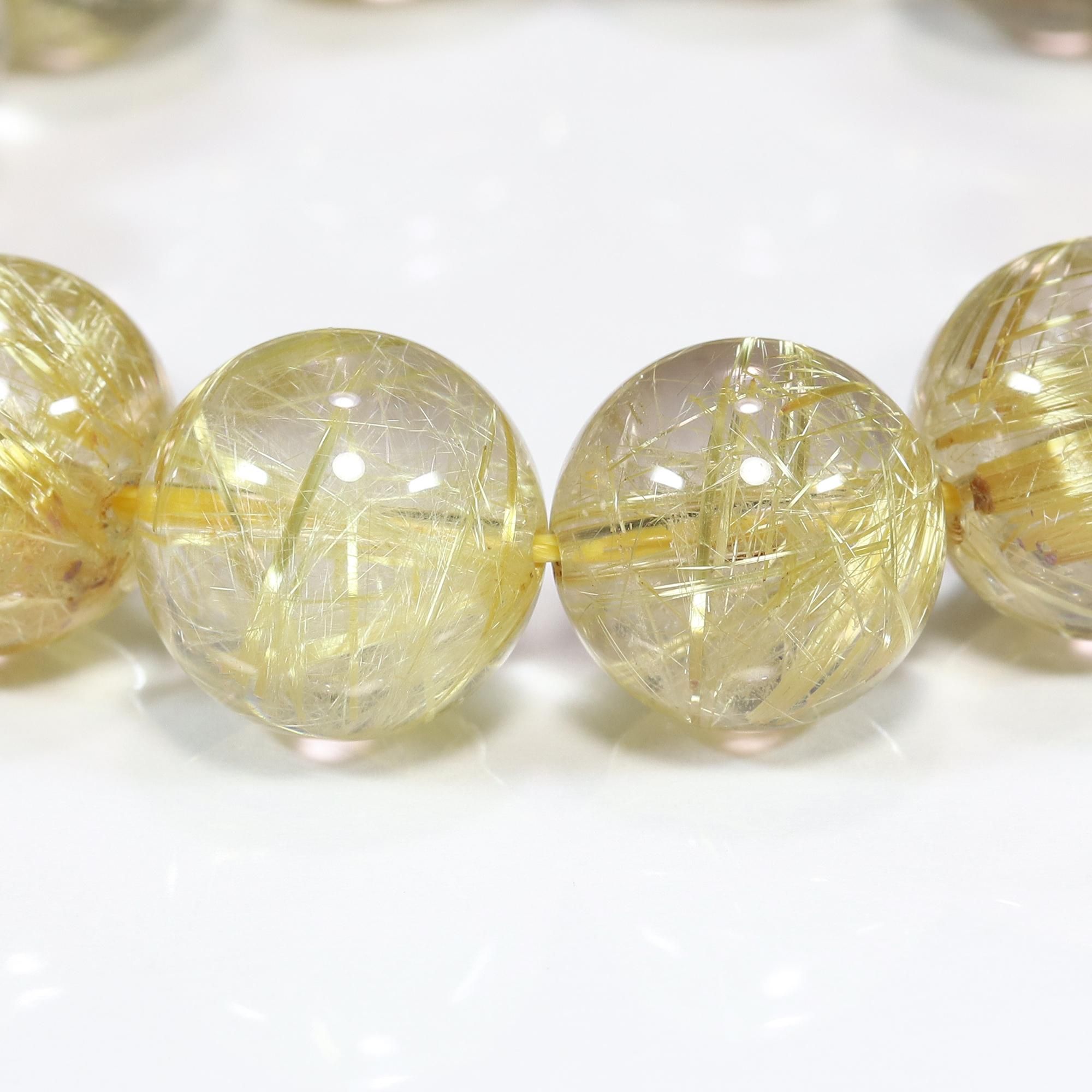 高品質】タイチンルチルクォーツ 15mm～15.5mm玉 ブレスレット(型番