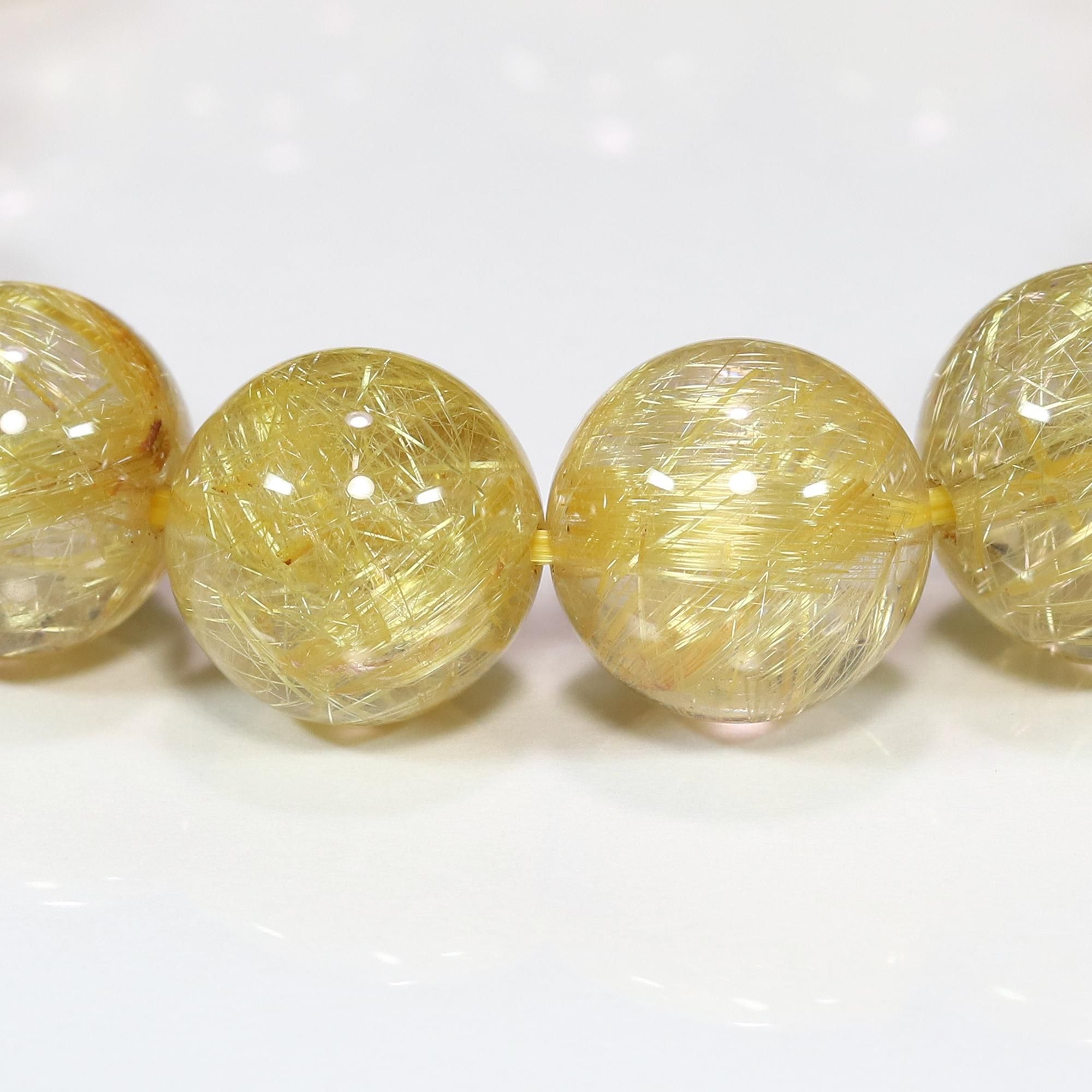 金タイチンルチル 高品質】タイチンルチルクォーツ 12mm～12.5mm玉 ブレスレット