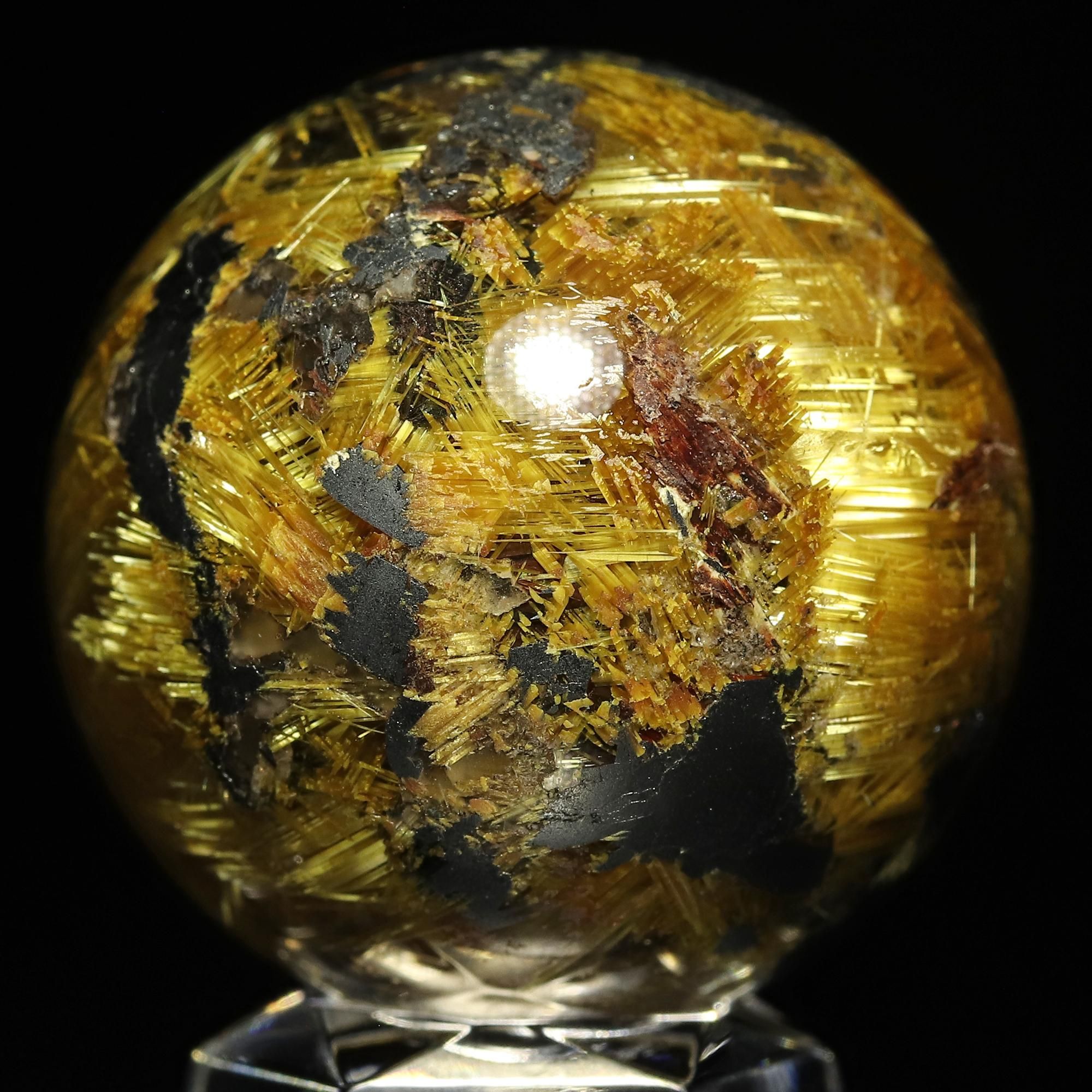 珍品/びっしりタイプ】群晶太陽放射タイチンルチルクォーツ Φ25.5mm玉