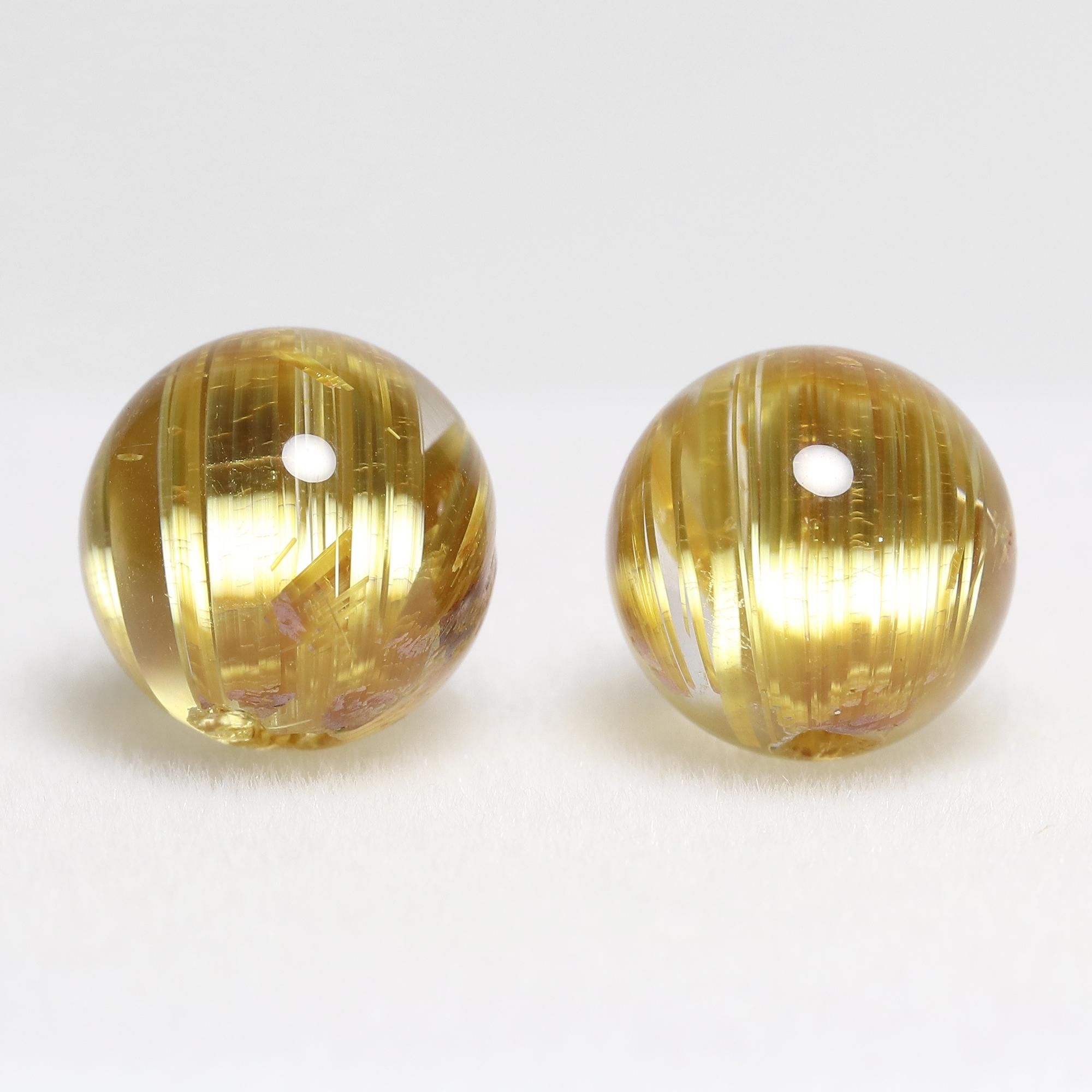 極上　キャッツアイ　タイチンルチルクォーツ　K232 タイチンルチルクォーツ(キャッツアイ効果入り) Φ14.7mm 粒(通し