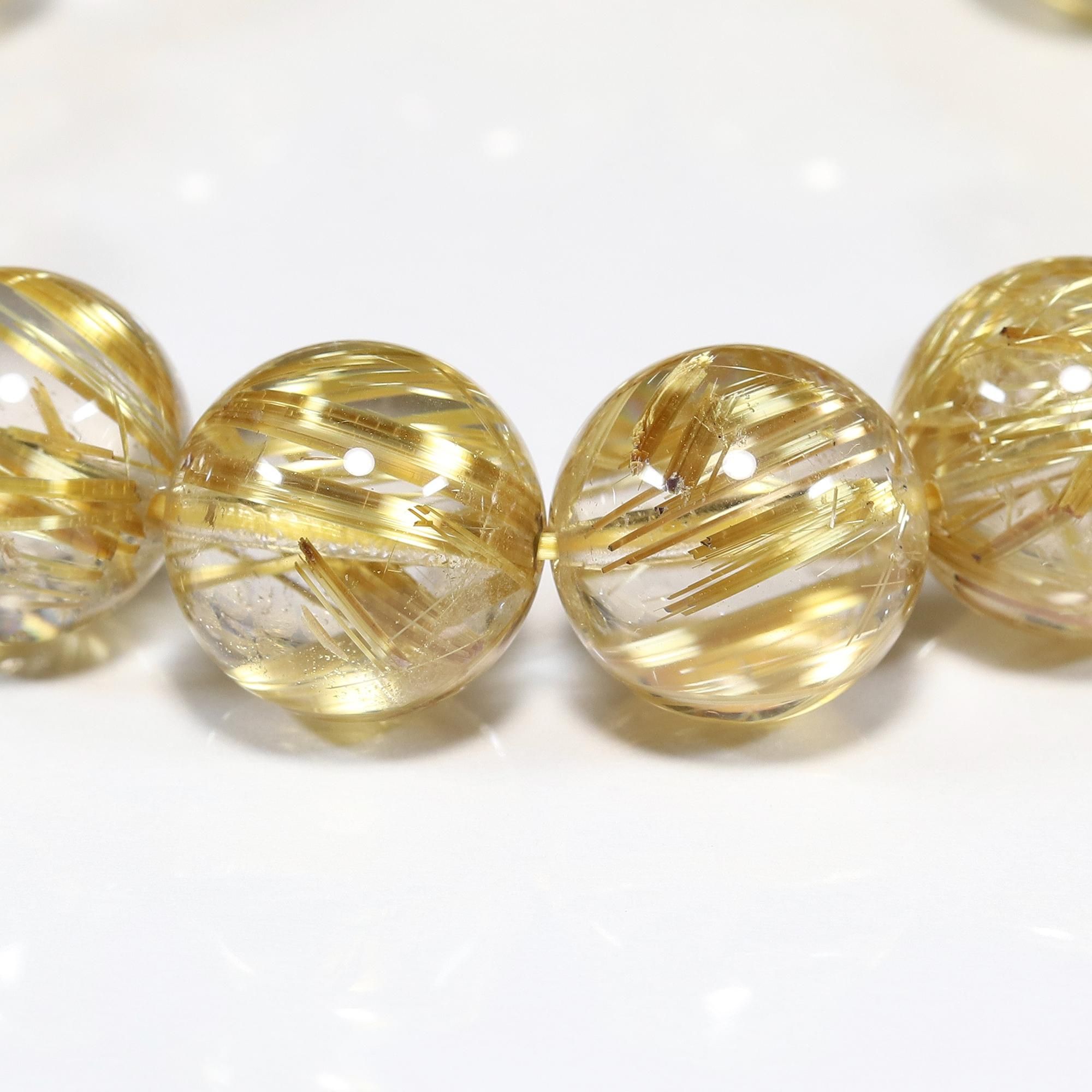 高品質】タイチンルチルクォーツ 14mm玉 ブレスレット(型番tc2205