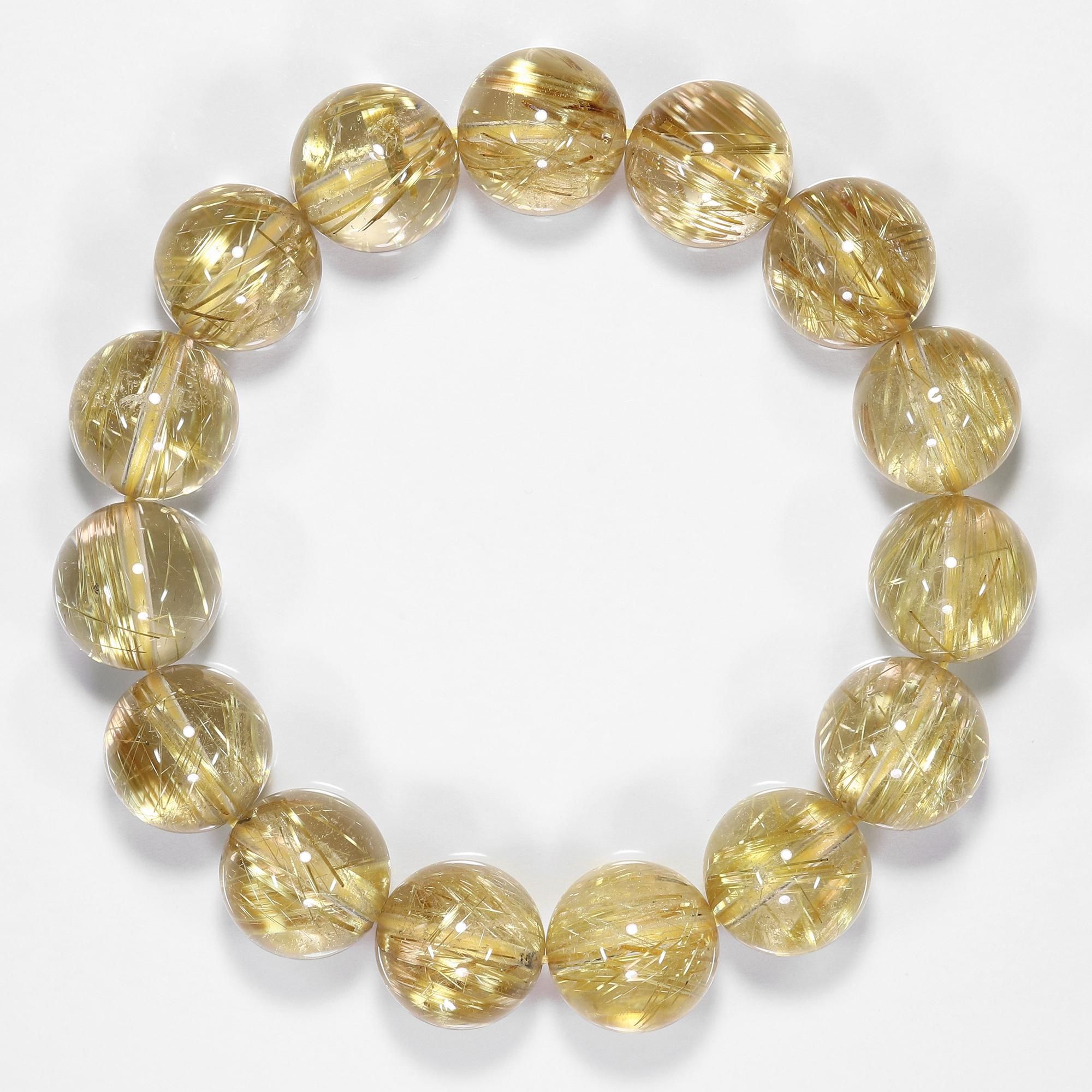 タイチンルチル 大玉約15mm　ブレスレット 最高級 タイチンルチル（ブラウンカラー） ブレスレット 15mm玉 No.5