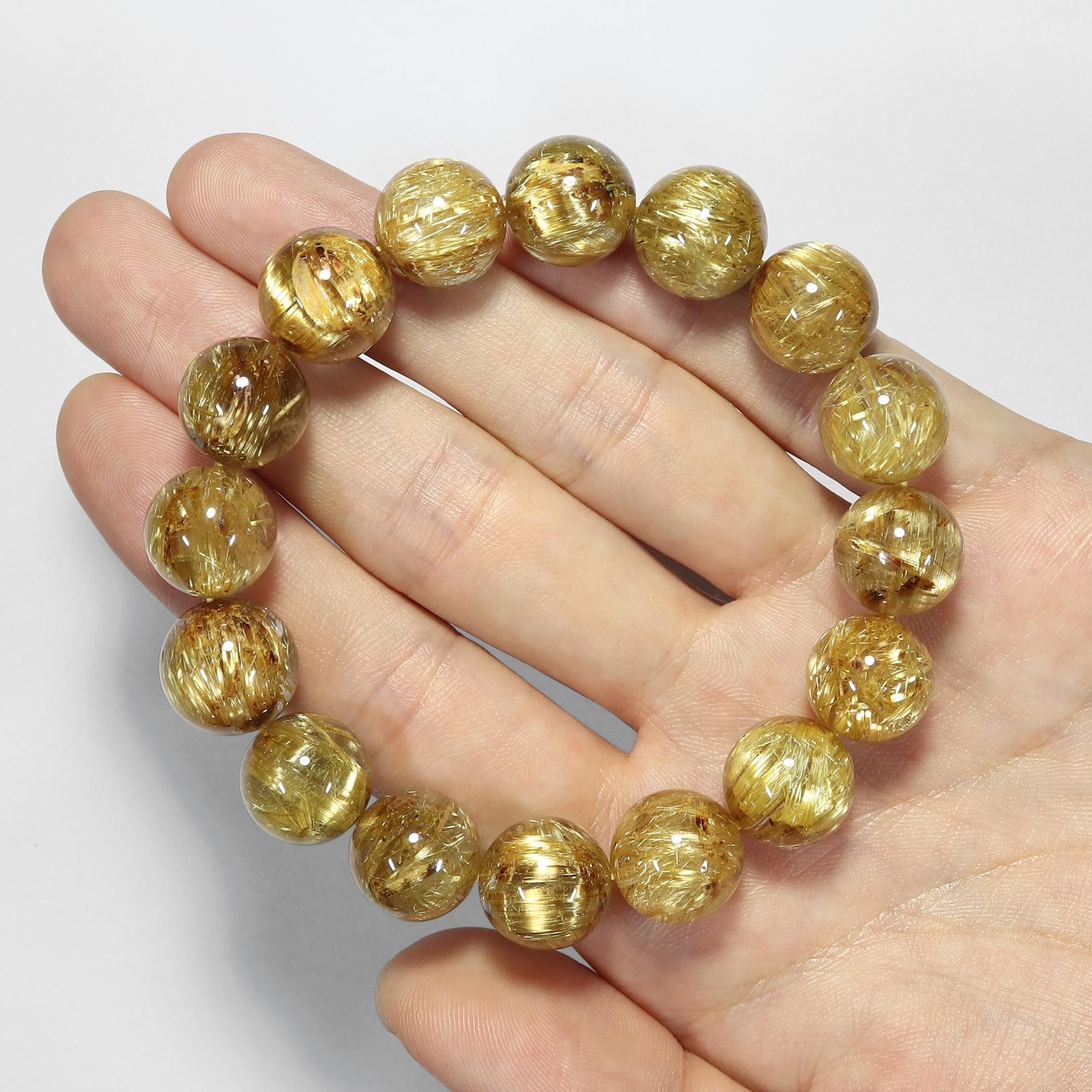 高品質+】タイチンルチルクォーツ 13mm~13.5mm玉 ブレスレット 高品質+】タイチンルチルクォーツ 13mm~13.5mm玉 ブレスレット