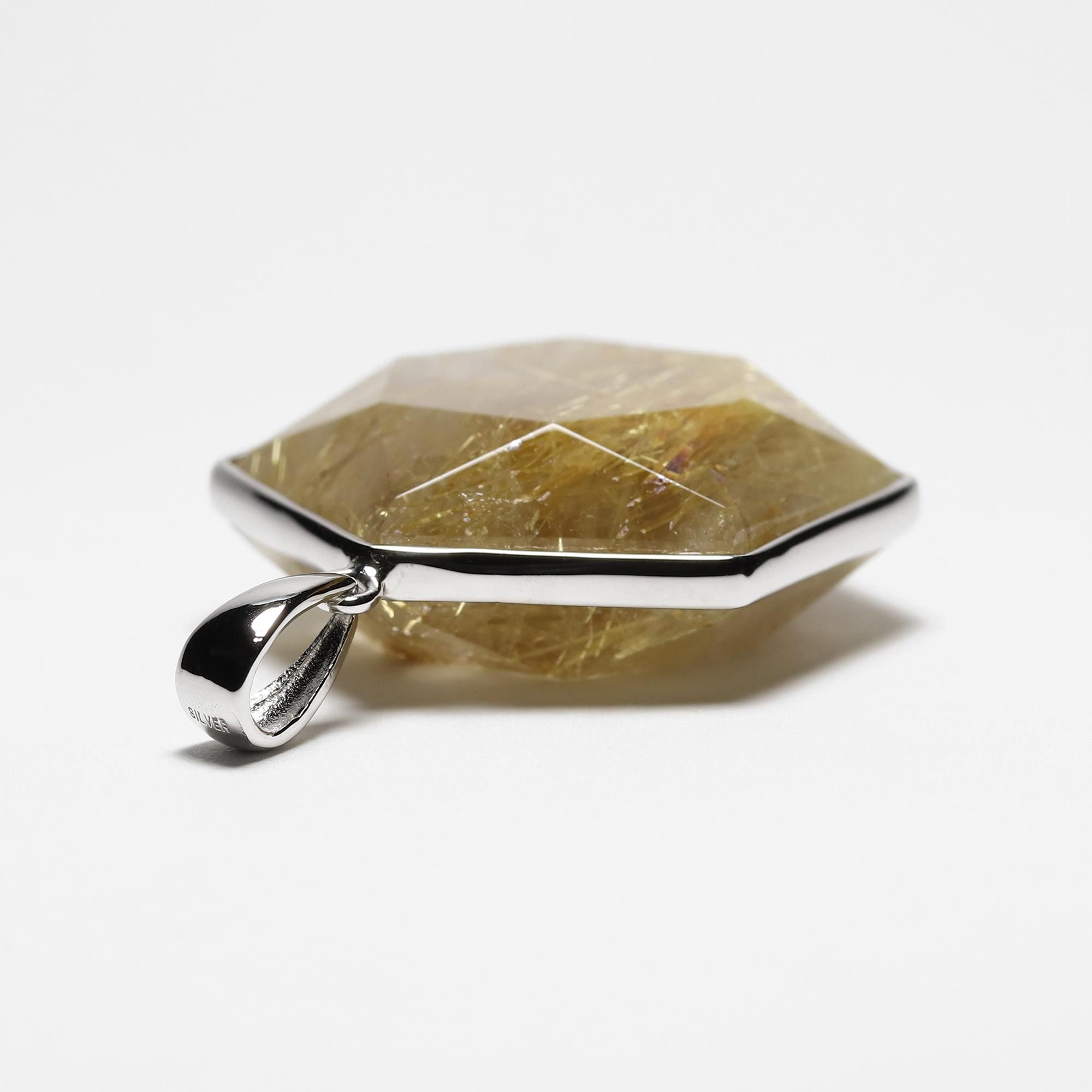 ゴールドルチルクォーツ 両面ヘキサグラム(六芒星) カット シルバー925