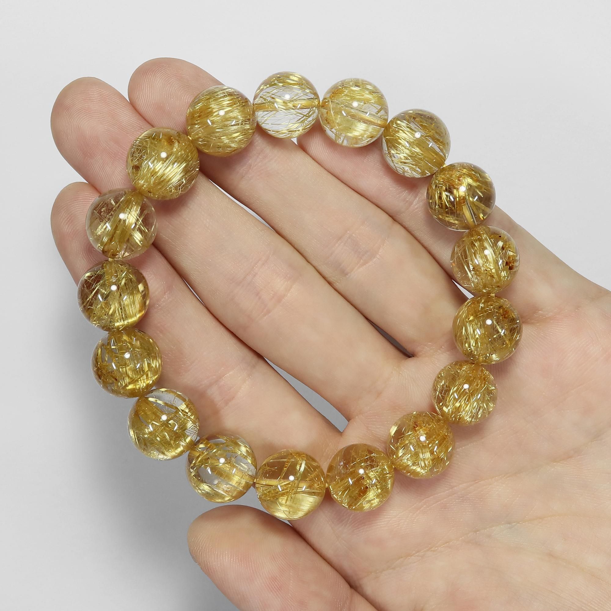 高品質+】タイチンルチルクォーツ 12mm～12.5mm玉 ブレスレット(型番