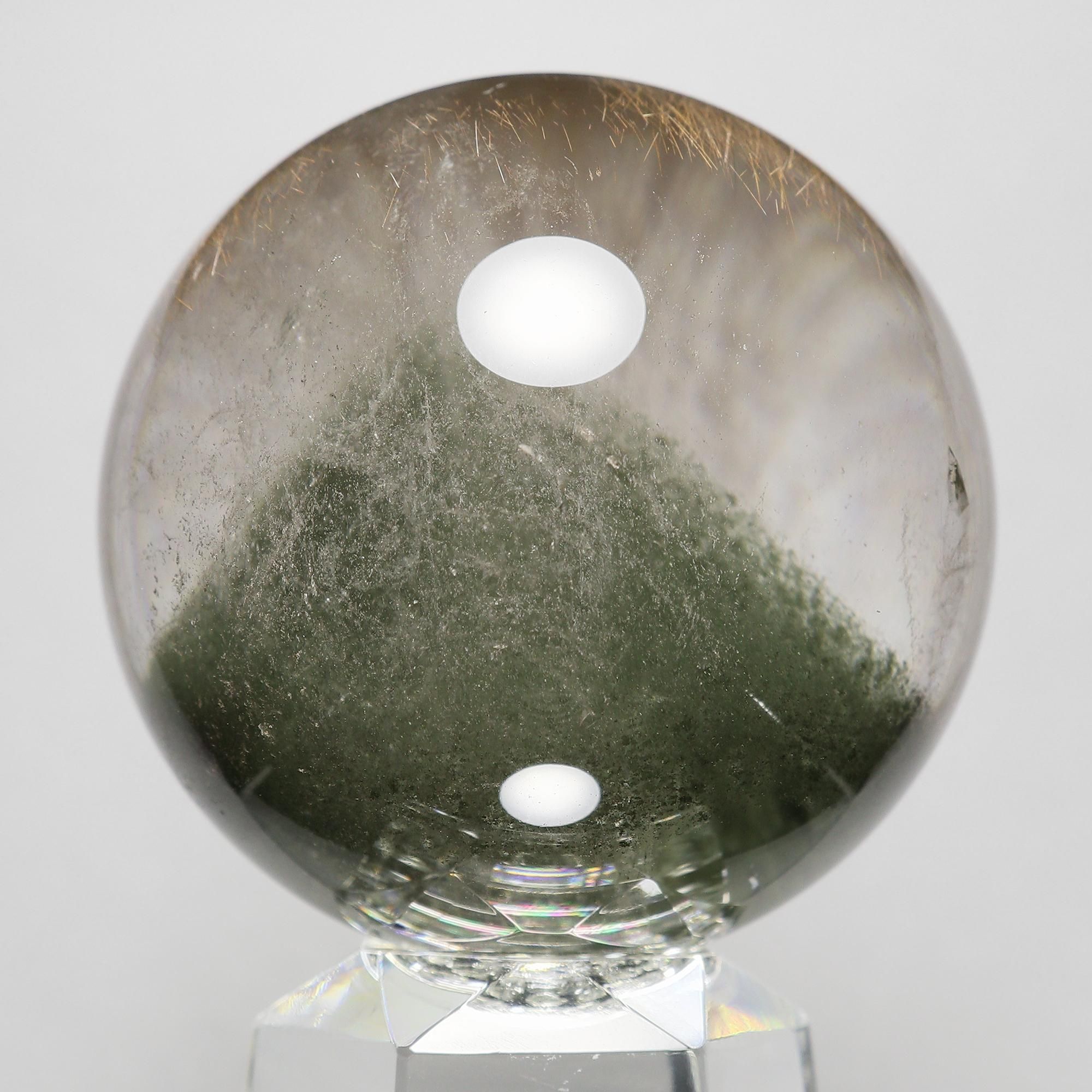 激レア/ルチルクォーツに大型で色味の濃いグリーンファントム入り