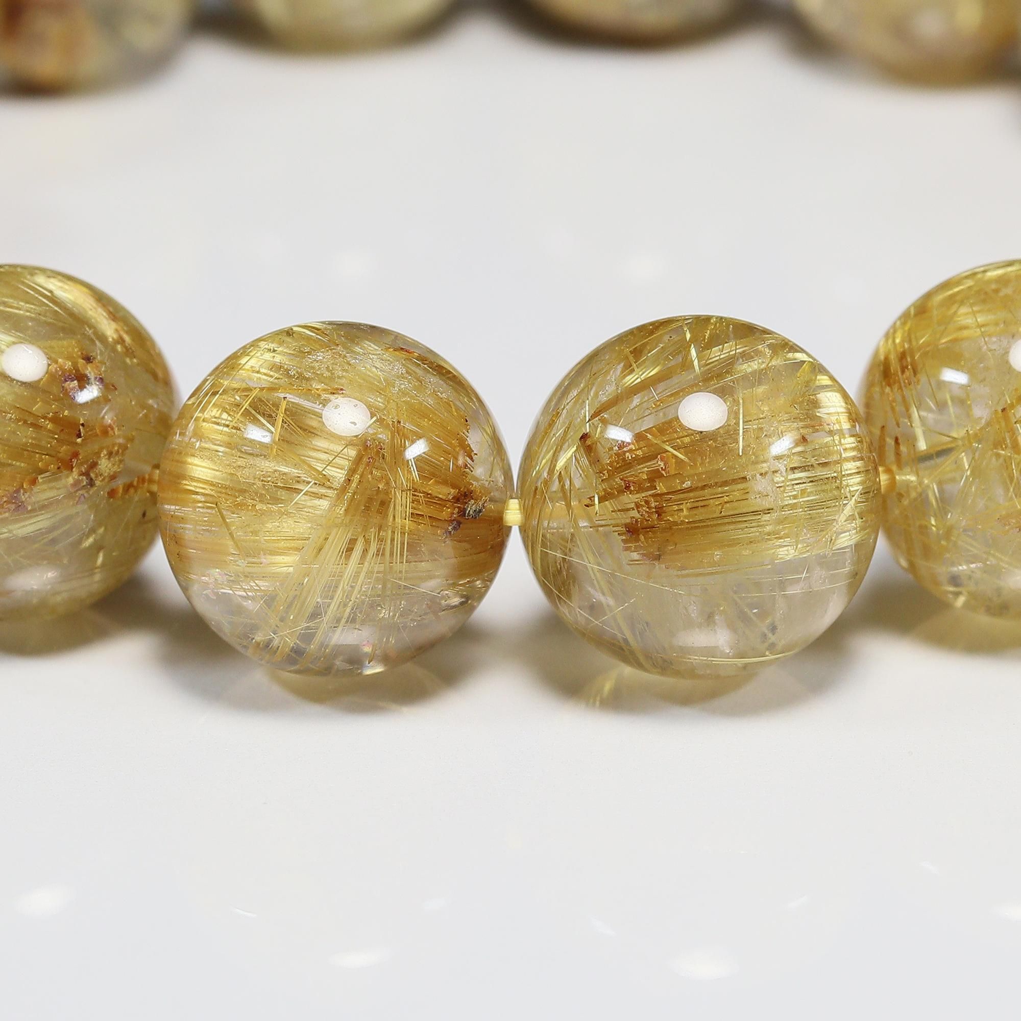 タイチンルチルブレスレット 高品質】タイチンルチルクォーツ 13mm～13.5mm玉 ブレスレット