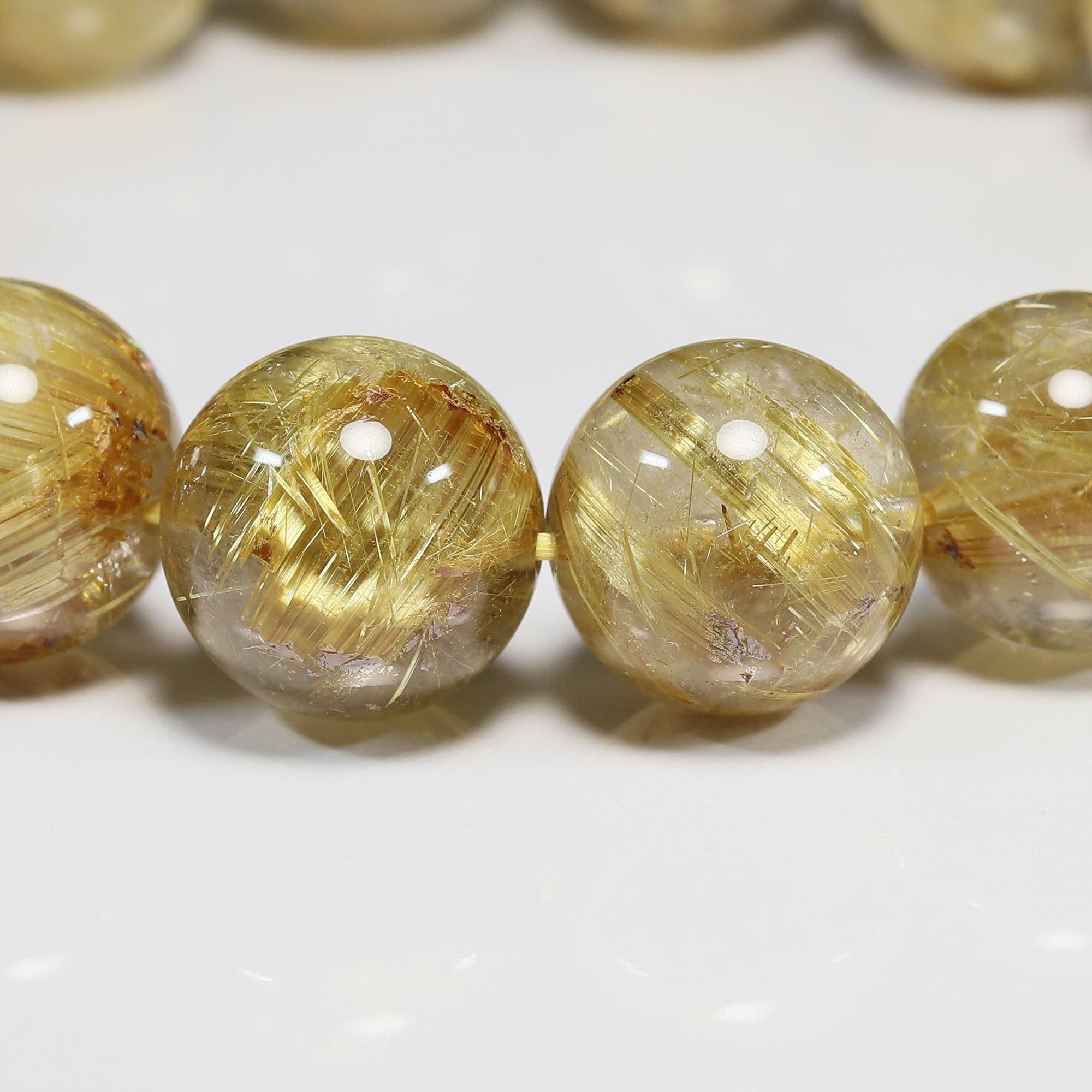 高品質】タイチンルチルクォーツ 13mm～13.5mm玉 ブレスレット(型番