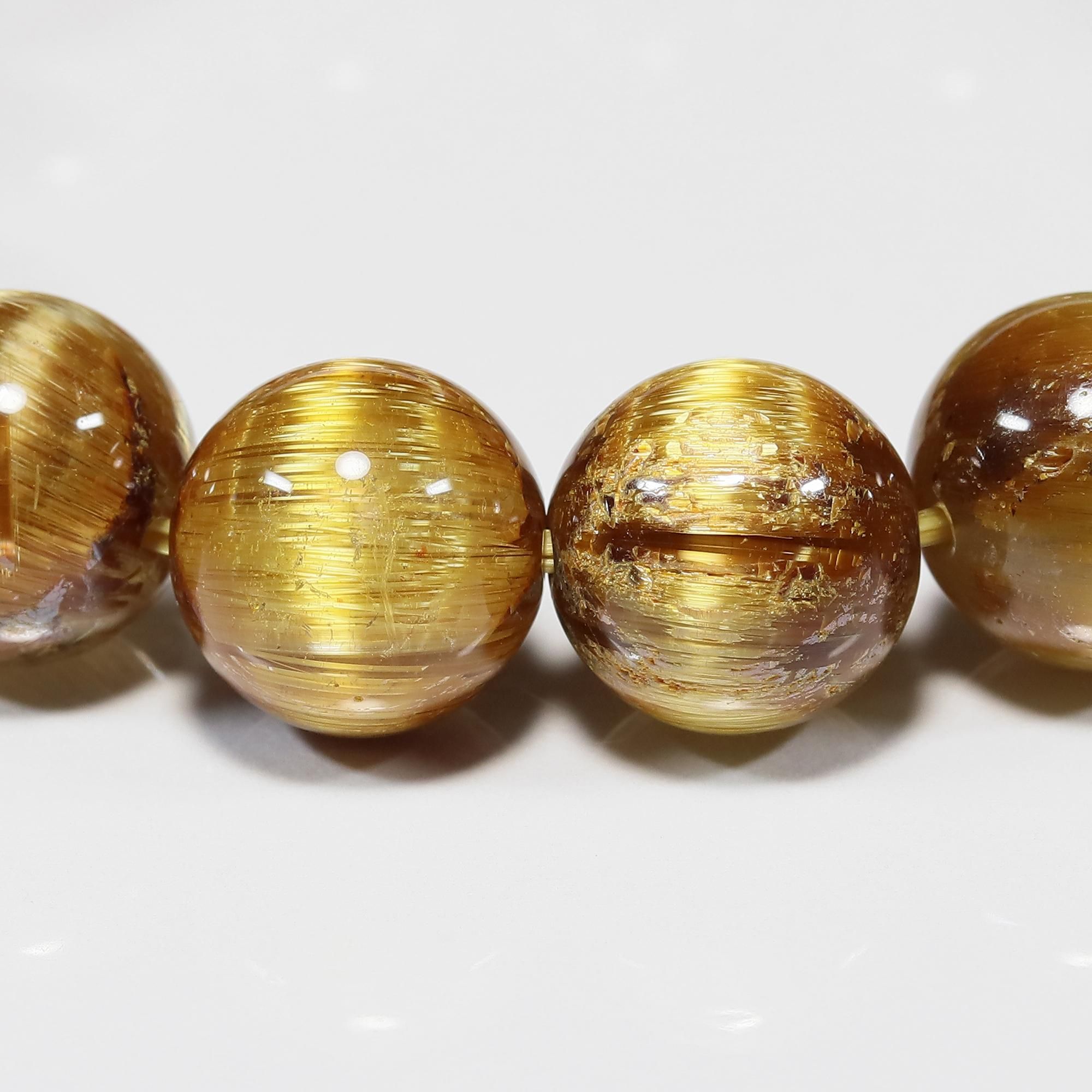 【極上,希少,美品】タイチンキャッツアイルチルクォーツ　９㎜　ブレスレット　レア 水晶の透明感&タイチンルチルのキャッツアイ効果が楽しめる】タイチン