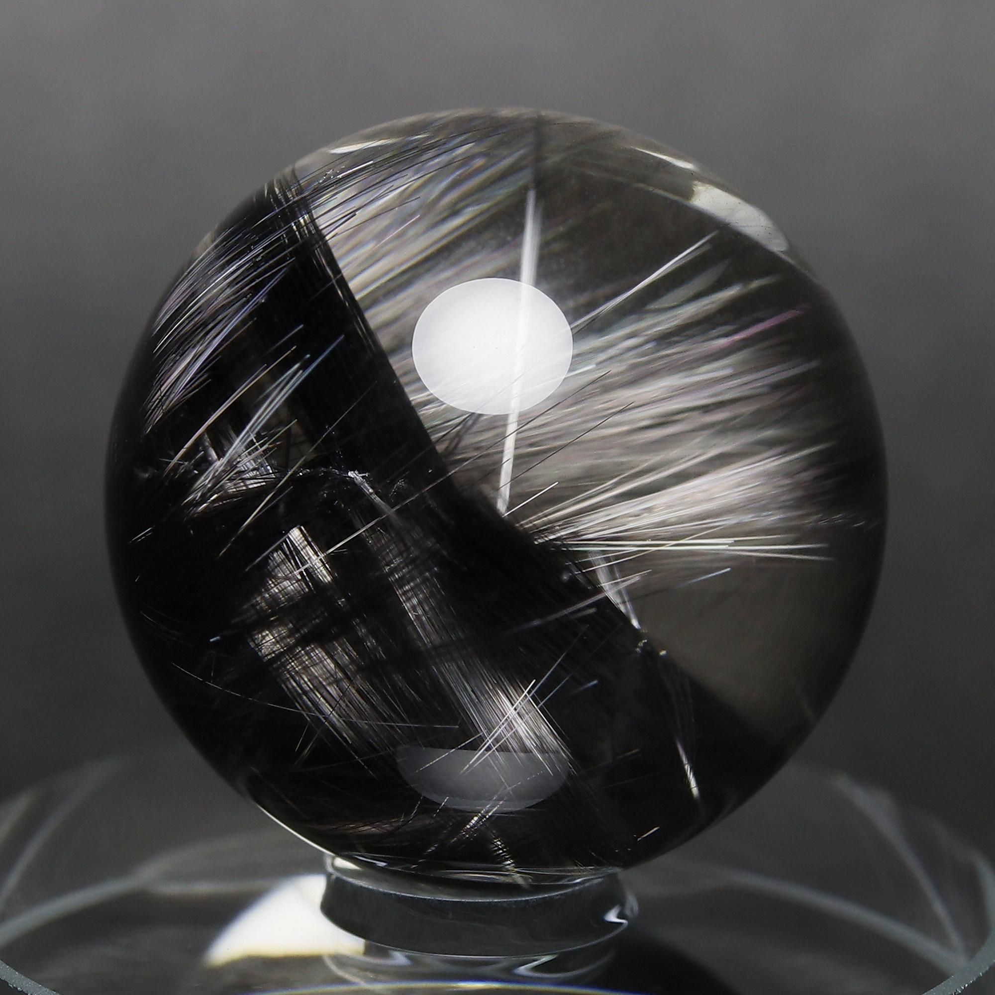 【高品質】ブラックルチルクォーツ　スフィア 希少性抜群】ブラックプラチナルチルクォーツ Φ14.2mm玉 スフィア(型番