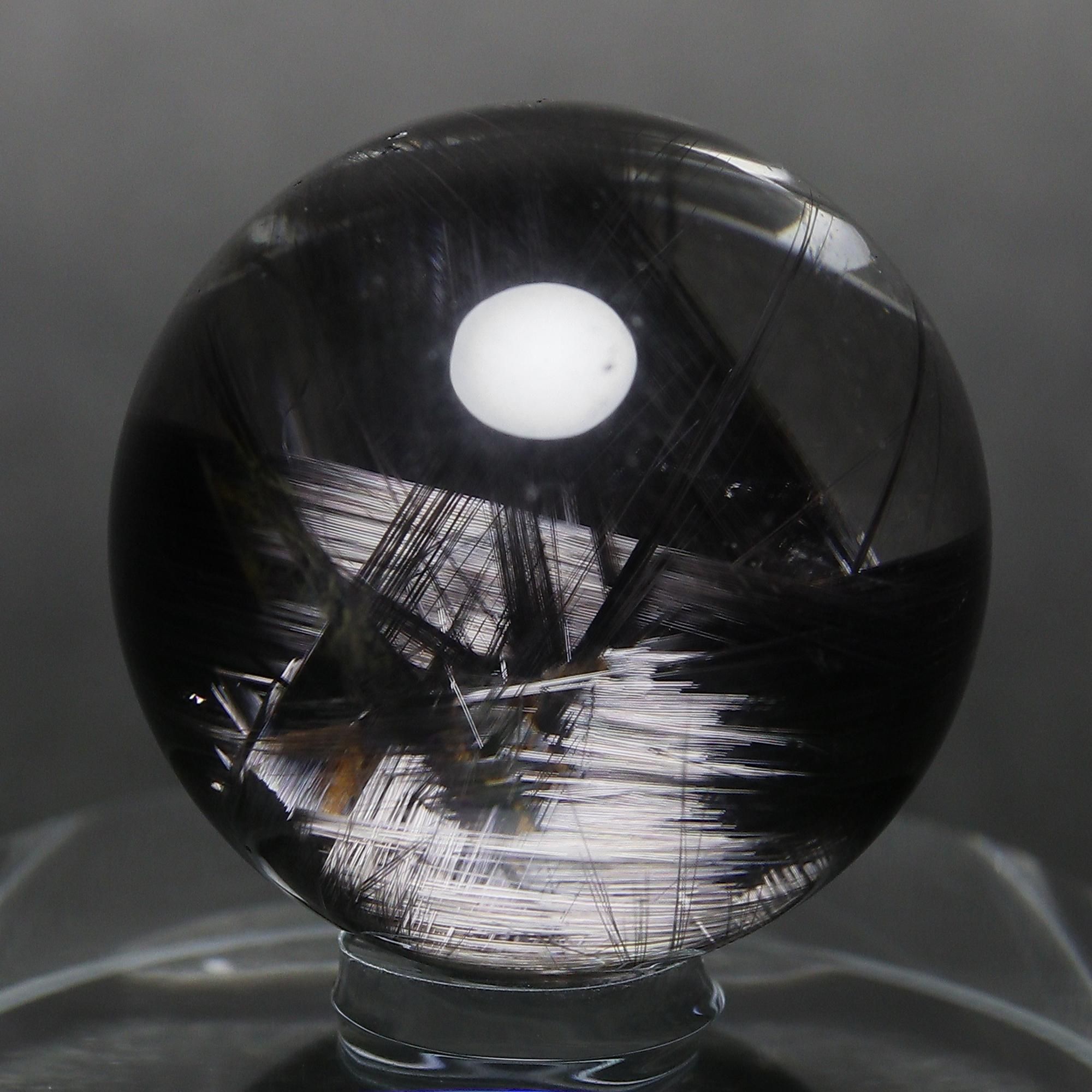 【高品質】ブラックルチルクォーツ　スフィア 希少性抜群】ブラックプラチナルチルクォーツ Φ12.9mm玉 スフィア(型番
