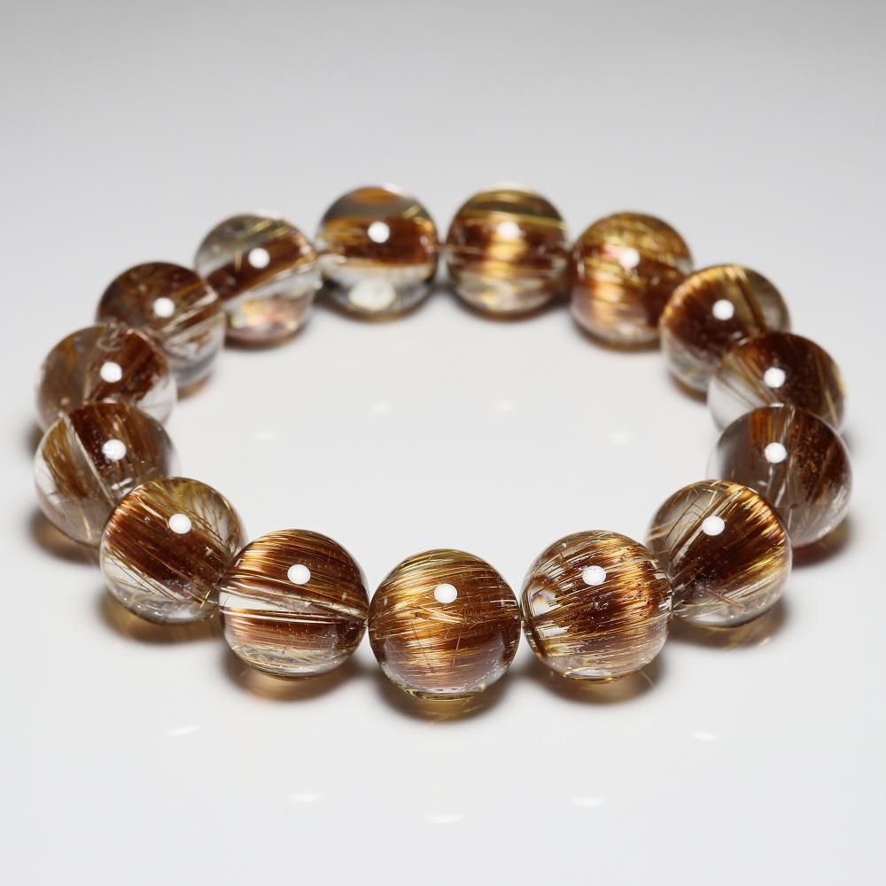 れ*様 【ブラウンルチルクォーツ】【キャッツアイ】【大地の輝き】【希少】 高品質]キャッツアイルチルクォーツブレスレット（約8.5mm玉