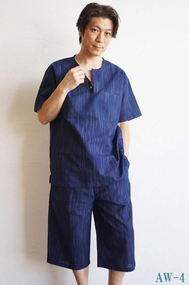 ヘンリーネック 阿波しじら織り 伝統工芸 甚平 オリジナル ロングパンツ 日本製 綿100% M/L/LL- 作務衣の通販,販売なら専門店職人の技ひめか ヘンリーネック 阿波しじら織り 伝統工芸 甚平 オリジナル ロングパンツ 日本製 綿100% M/L/LL- 作務衣の通販,販売なら専門店職人の技ひめか