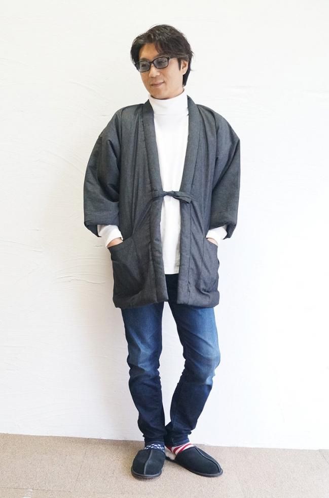 綿入れはんてん どてら デニム 綿入り半纏 紳士用 半天 M/L - 作