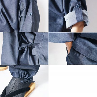 日本製-デニム作務衣-袖ロールアップ　紺 - 作務衣の通販,販売なら専門店職人の技ひめか
