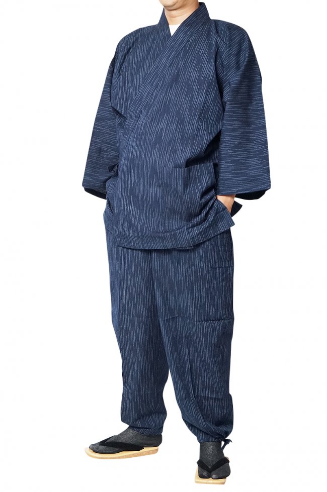 作務衣 日本製 久留米絣織作務衣(さむえ）綿100％ 縞柄3771（紺・茶 