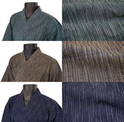 作務衣 日本製　久留米絣織作務衣(さむえ）綿100％ 縞柄3771（紺・茶・緑）Ｓ～3Ｌ- 作務衣の通販,販売なら専門店職人の技ひめか