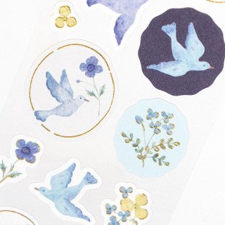 「シール / みちくさ / ヴァン」花を運ぶ青い鳥 / エヌビー社＊ブルー×ホワイト