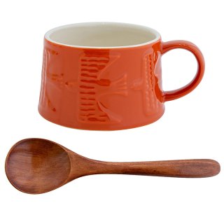 「ケイット / スープマグ / バード・レッド / BIRD」木製スプーン付き・鳥の陶器スープカップ / CDF etendue / トマト色