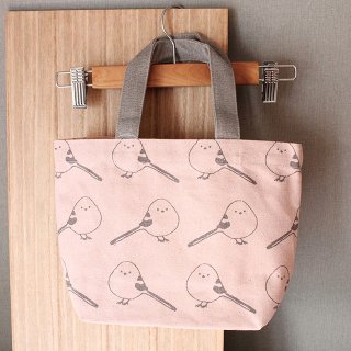 「ミニトート / ティット / ピンク」シマエナガ線画のランチバッグ＊アッシュピンク
