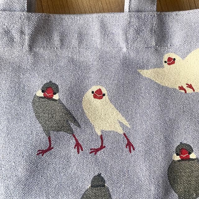 ミニトート / いろいろさくぶん / ブルー」白文鳥＆桜文鳥のランチ