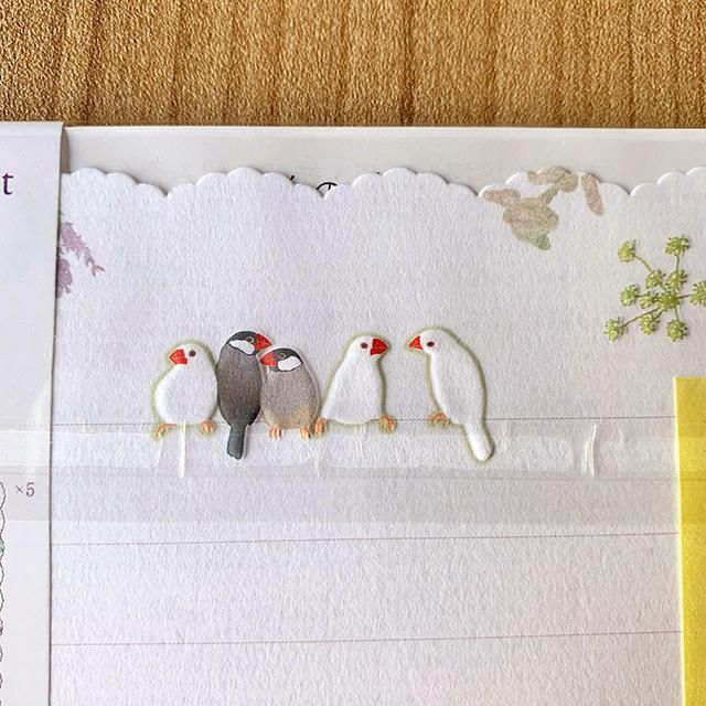 yofugetu ハンドメイド　鳥　2体セット 定番サイズ】「ダイカットレターセット / 文鳥柄」定形郵送