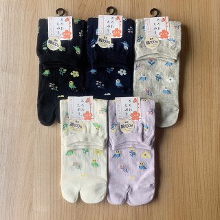 「足袋ソックス / インコと花柄 / レディース22〜25cm」【選べる3色】セキセイインコの靴下 / とろわえぷり / メッシュ / 日本製