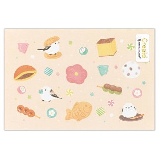 「ポストカード / シマエナガと和菓子」エヌビー社＊パステルオレンジ