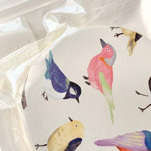 ヴィンテージベツレヘムパール コンパクトミラー小鳥と木の実植物鳩 手鏡