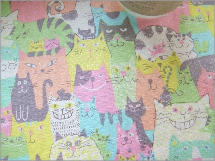 綿麻キャンバス 生地】ネコいっぱい猫ネコ*pastel*1A - 生地通販 マーブルマーケット