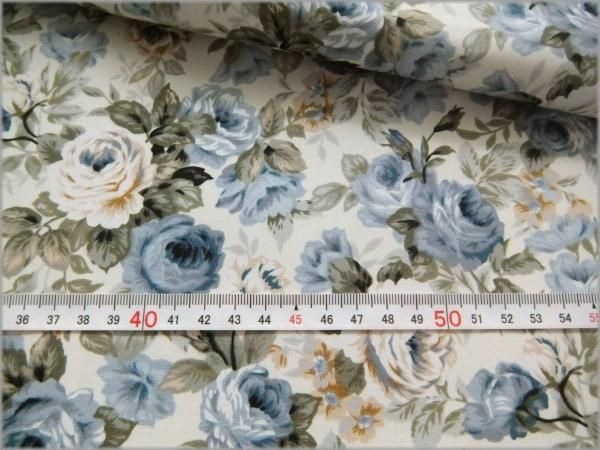 ブロード 生地】ロココ調*ヴィンテージローズ*薔薇*blue*95C - 生地