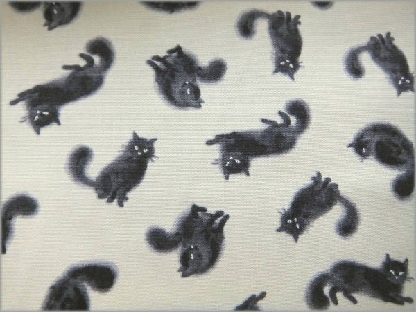 オックス 生地】ネコ黒猫*水彩風*vanilla*2A - 生地通販 マーブル