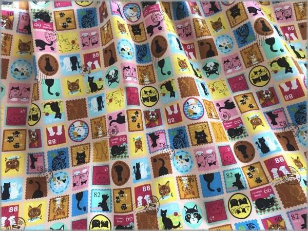シーチング 生地】ネコ切手*スタンプ柄*pink*2C - 生地通販 マーブルマーケット シーチング 生地】ネコ切手*スタンプ柄*pink*2C - 生地通販 マーブルマーケット