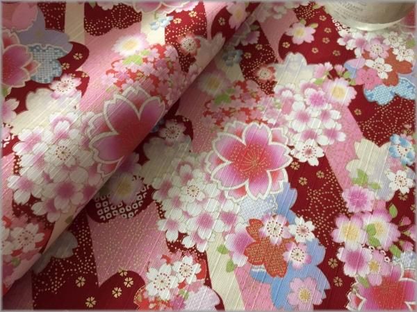 ドビー 生地】桜*さくら*和柄*ラメ*花柄*和モダン*red*1C - 生地