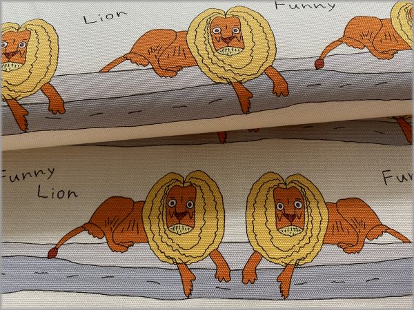 オックス 生地 パラリンアート ゆかいな動物たち ライオン 生成り 2a 生地通販 マーブルマーケット
