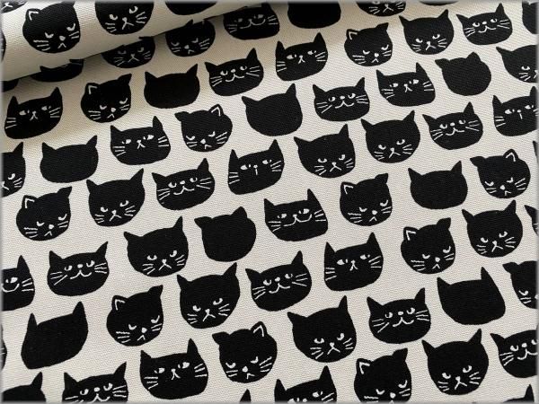 オックス 生地】黒猫*ネコフェイス*offwhite*2A - 生地通販 マーブル