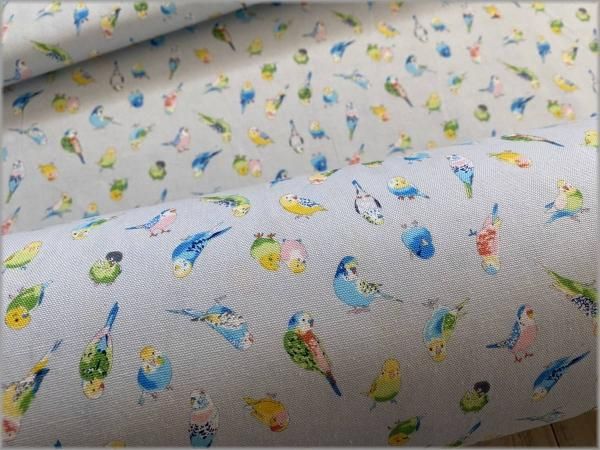 オックス 生地】インコ*小鳥柄*icegray*2D - 生地通販 マーブル