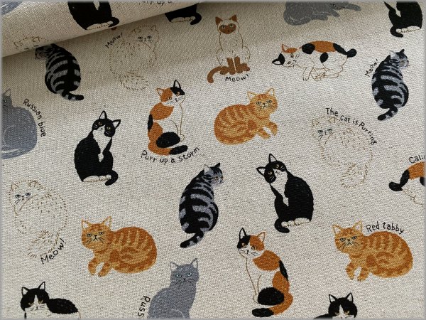 綿麻キャンバス 生地】ネコ*猫*linen*1A - 生地通販 マーブルマーケット