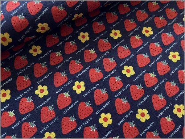 シーチング 生地】ウタカタ レトロ*イチゴ柄*昭和*navy*31C - 生地通販