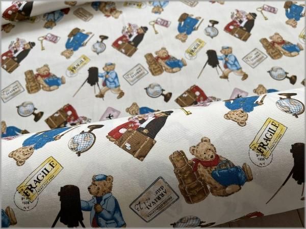 オックス 生地】くま*クマ*トラベル*コットン*vanilla*35A