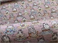 【オックス 生地】ティーカップキャット 猫 ネコ コットン pink 42B