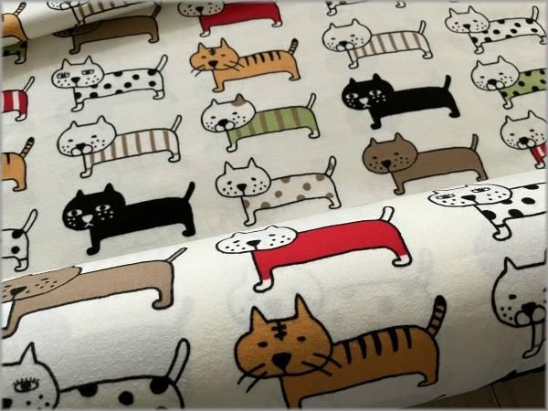 ネル起毛 生地】整列 ネコ ねこ BIG 猫柄 バニラ 97A - 生地通販