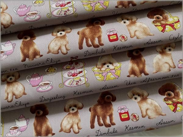 ストック生地　プードル オックス 生地】トイプードル スイーツ gray 12E - 生地通販