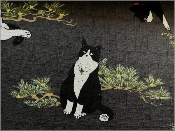 半襟 半衿 ハンドメイド 生地 ハチワレ猫 松 和柄 仕付けし