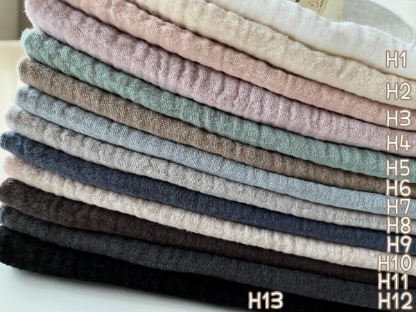 美品　ホコモモラ　カーキ　チェック柄　リバーシブル　ダブル　40sizeL MY mama 生地 ダブルガーゼ ぽこぽこ 無地 幅広 約125〜136cm幅