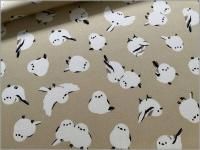 【オックス 生地】シマエナガ 小鳥 雪の妖精 コットン sand beige  2A