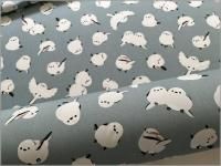 【オックス 生地】シマエナガ 小鳥 雪の妖精 コットン smoke blue 2C