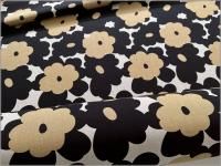 【綿麻キャンバス 生地】う早この布 ママレード 花柄 コットンリネン black  65A