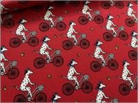 【オックス 生地】ダルメシアン 犬 いぬ サイクリング 自転車 red 1C