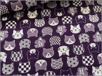 【スケア 生地】和柄 ネコ 猫 フェイス 顔 コットン 紫 29B